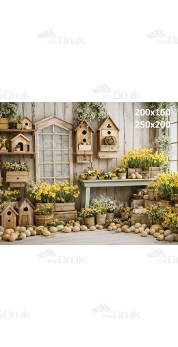 Tło fotograficzne „Rustykalna wiosenna pracownia z żonkilami” | E864